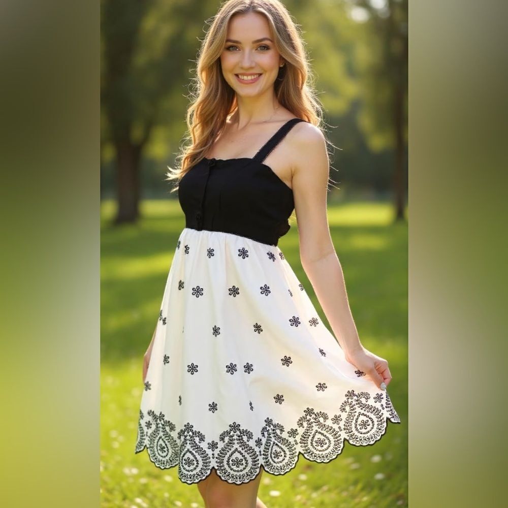 Anthropologie Burlapp Cream and Black Sun Dress S